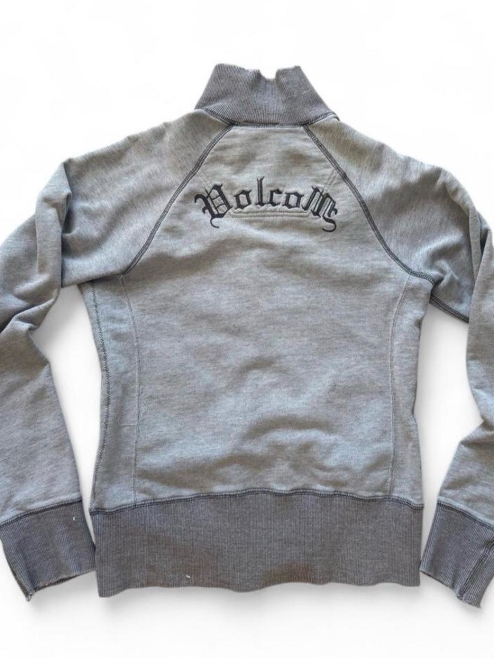 Distressed Volcom Women's Light Gray Pullover Jacket with Logo